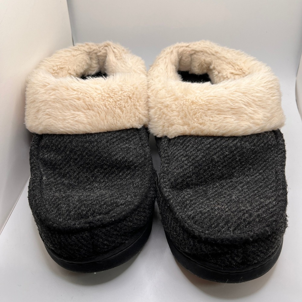 Dearfoams Mens Charcoal Grey Faux Fur Clog Slippers House Shoes US 9-10 Used